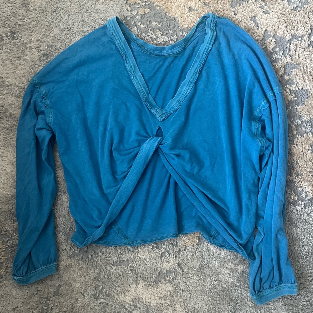 Free People Movement Moon Rising Twist Back Long Sleeve Reversible Tee Blue